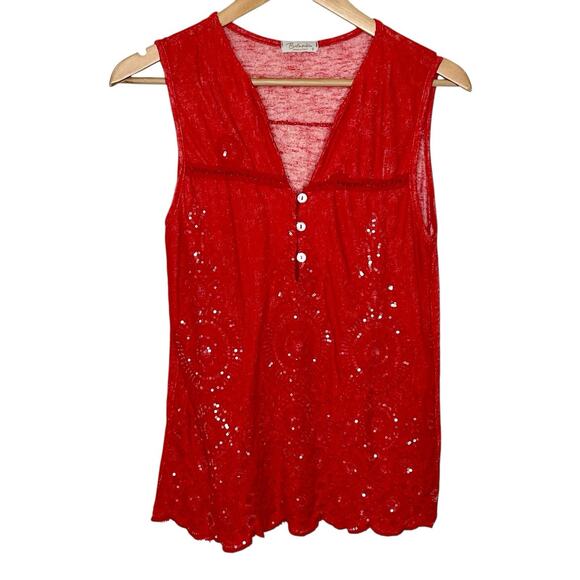 Sequin Embroidered Sleeveless Top Red Womens Size Small Bellambra Boho Festival - Picture 1 of 7